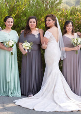 Coral | Ethereal Elegance Convertible Taupe Chiffon Maxi Bridesmaid Dress with Multiway Infinity - Price #price_variant_lowest# - Sage - PromDressClub